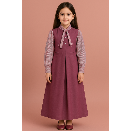 مريول مدرسي بنفسجي قطعتين مع قميص مقلم 144705 مريول مدرسي بنفسجي قطعتين مع قميص مقلم 144705