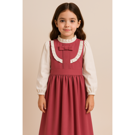 مريول مدرسي متصل وردي 144703 مريول مدرسي متصل وردي 144703