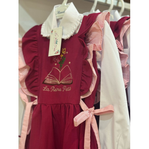 مريول مدرسي فوشي مطرز وبكشكش مخطط + قميص أبيض بياقة 240425 مريول مدرسي فوشي مطرز وبكشكش مخطط + قميص أبيض بياقة 240425