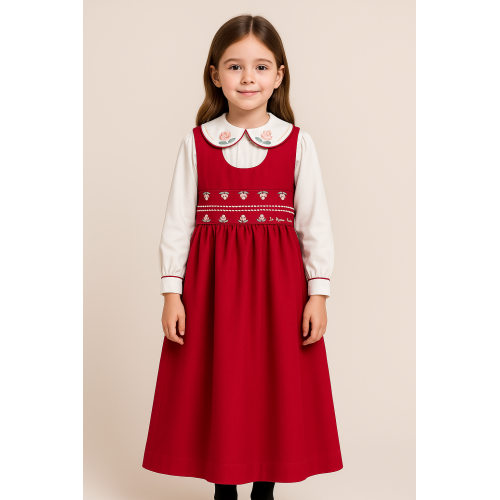 مريول مدرسي فوشي مطرز مع قميص مطرز 144723 مريول مدرسي فوشي مطرز مع قميص مطرز 144723