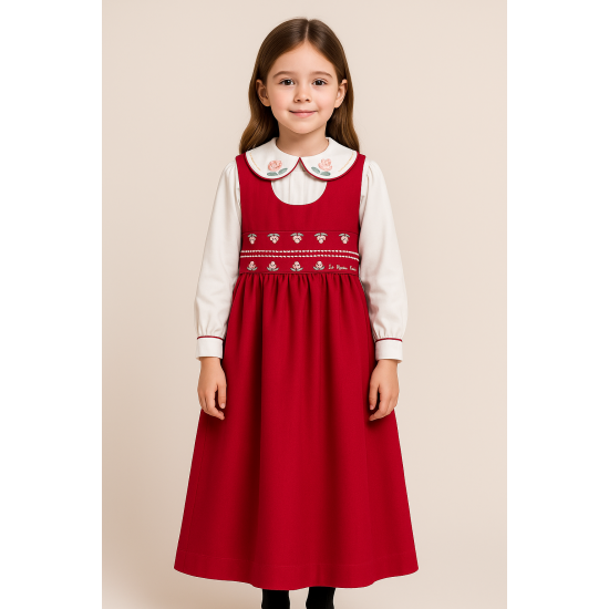 مريول مدرسي فوشي مطرز مع قميص مطرز 144723 مريول مدرسي فوشي مطرز مع قميص مطرز 144723