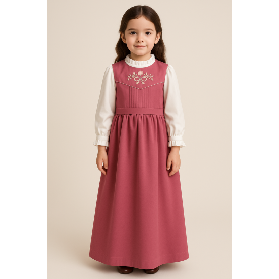 مريول مدرسي وردي مطرز متصل 144730 مريول مدرسي وردي مطرز متصل 144730