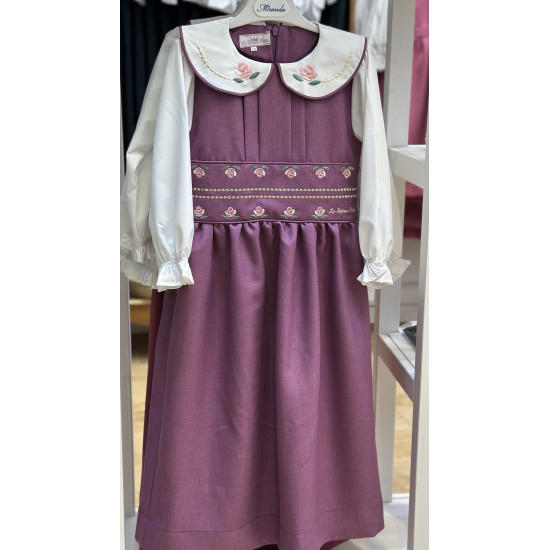 مريول مدرسي بنفسجي متصل مطرز الحزام والياقة 144731