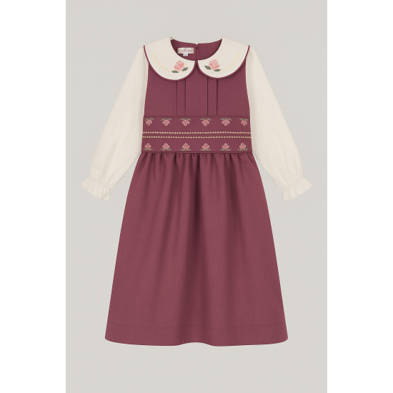 مريول مدرسي بنفسجي متصل مطرز الحزام والياقة 144731