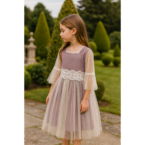 فستان مناسبات تل  بلون الموف المميز 240403 