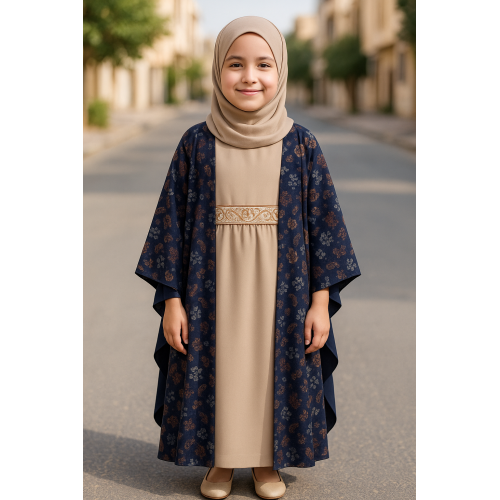 فستان بيج مع عباة كشميري 2401106 فستان بيج مع عباة كشميري 2401106