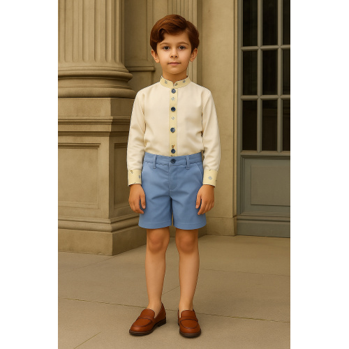 بدلة ولادي قميص بأكمام طويلة وشورت سماوي 240433 بدلة ولادي قميص بأكمام طويلة وشورت سماوي 240433