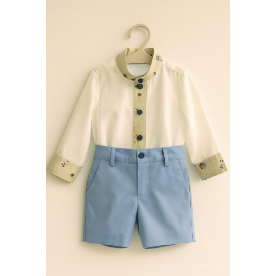 بدلة ولادي قميص بأكمام طويلة وشورت سماوي 240434