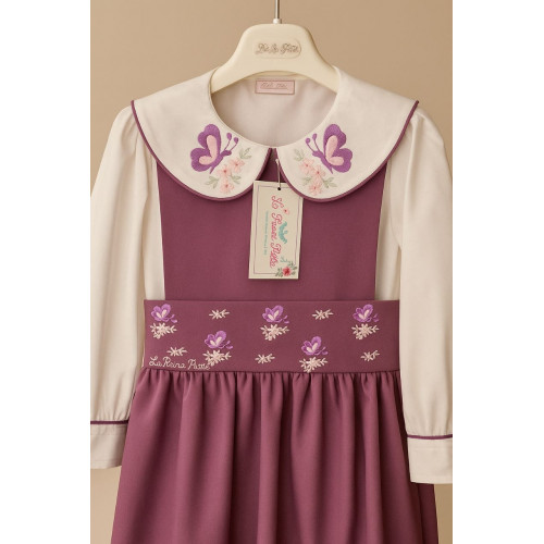 مريول مدرسي بنفسجي مطرز فراشات مع قميص مطرز 144732 مريول مدرسي بنفسجي مطرز فراشات مع قميص مطرز 144732