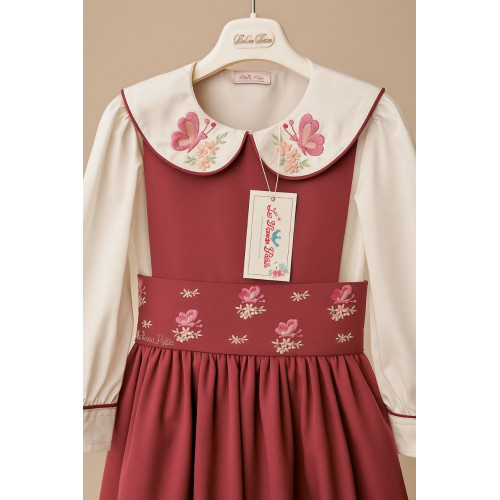 مريول مدرسي  وردي مطرز فراشات مع قميص مطرز  144722