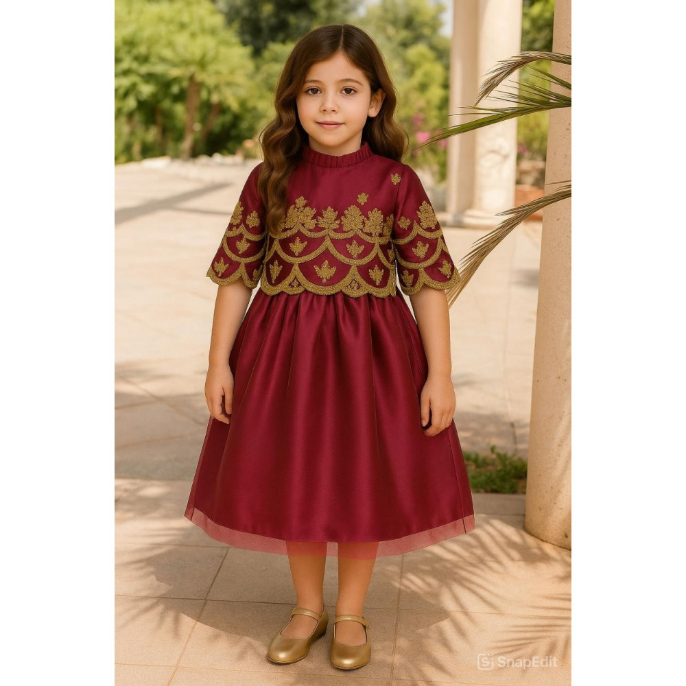 240121 فستان  للمناسبات ارجواني بتطريز ذهبي 