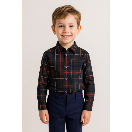 بدلة ولادي قميص كاروهات بأكمام طويلة وبنطلون كحلي 240443 بدلة ولادي قميص كاروهات بأكمام طويلة وبنطلون كحلي 240443