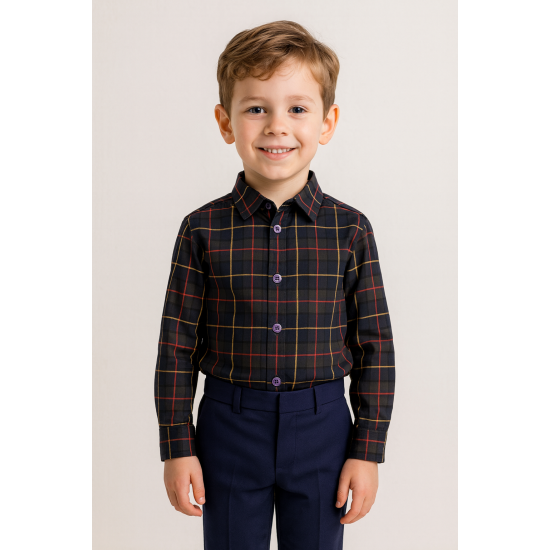 بدلة ولادي قميص كاروهات بأكمام طويلة وبنطلون كحلي 240443 بدلة ولادي قميص كاروهات بأكمام طويلة وبنطلون كحلي 240443