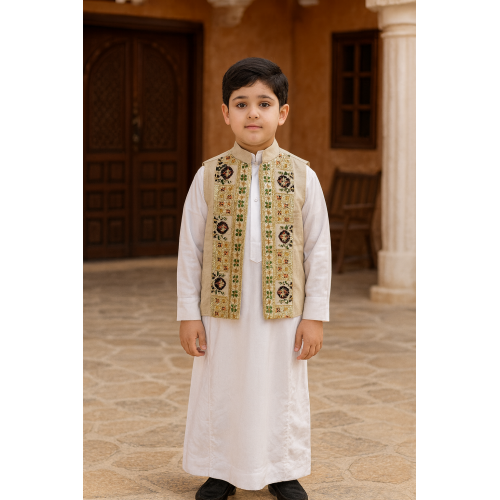 صديري شعبي للأولاد الصغار لينن بيج مطرز 240445 صديري شعبي للأولاد الصغار لينن بيج مطرز 240445