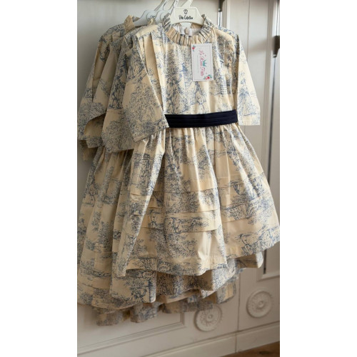 فستان ربيعي سكري بطبعة توال زرقاء 240603 فستان ربيعي سكري بطبعة توال زرقاء 240603