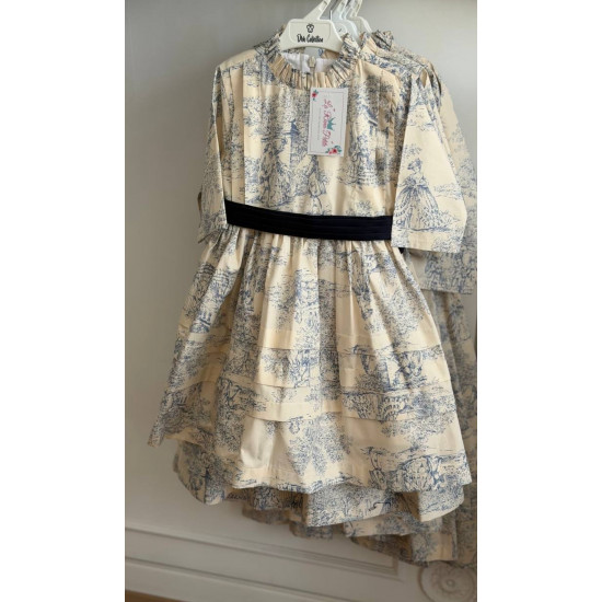 فستان ربيعي سكري بطبعة توال زرقاء 240603 فستان ربيعي سكري بطبعة توال زرقاء 240603