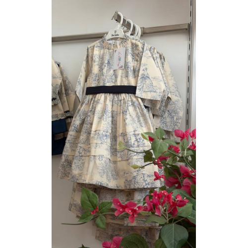 فستان ربيعي سكري بطبعة توال زرقاء 240603 فستان ربيعي سكري بطبعة توال زرقاء 240603