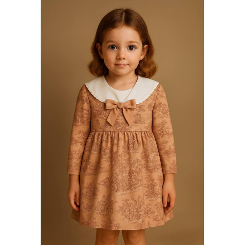 فستان ربيعي وردي بطبعة توال 240600 فستان ربيعي وردي بطبعة توال 240600