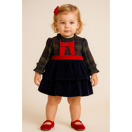 فستان كاروهات و مخمل كحلي للبنات الصغار 240451 فستان كاروهات و مخمل كحلي للبنات الصغار 240451