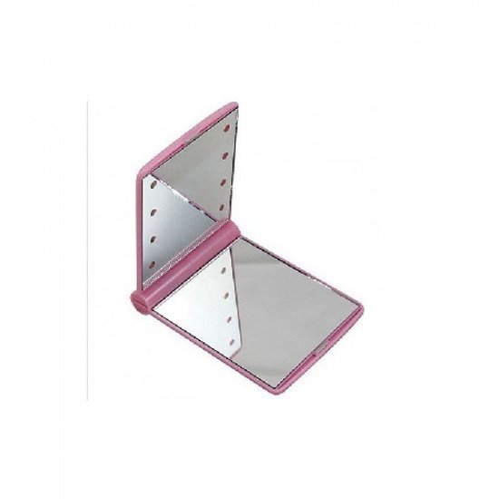 مرآة بلون وردي مزودة بـ 8 لمبات LED مضيئة سهلة الطي