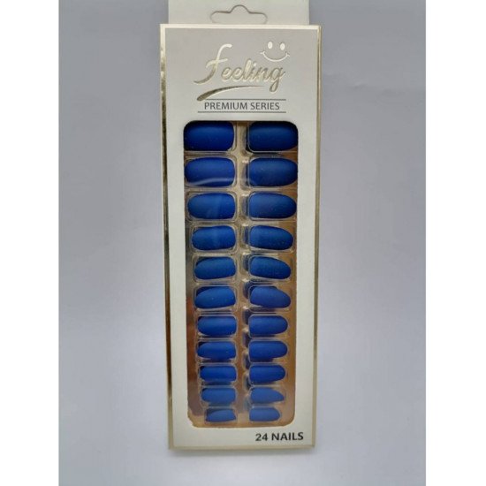 اظافر صناعية بلاصق ذاتي 24 ظفر ،أزرق غامق مطفي