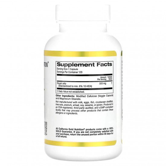 كالفورنيا غولد نيوتريشن غذاء ملكات النحل، مركز ومجفف بالتجميد، 500 ملجم، 120 كبسولة نباتية