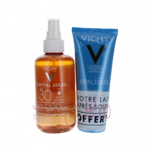 بخاخ مياه للتان بعامل حماية 30من فيشي 200مل +حليب مهدئ لما بعد التعرض للشمس من فيشي 100مل مجانا