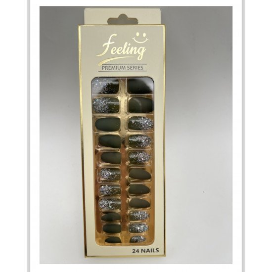 اظافر صناعية قليتر بلاصق ذاتي 24 ظفر (زيتوني غامق)