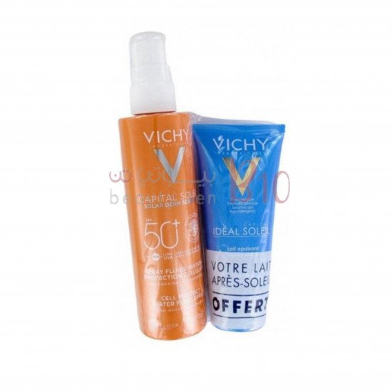 بخاخ واقي شمس بعامل حماية+50 -200مل +حليب مهدئ لما بعد التعرض للشمس- 100مل مجانا من فيشي