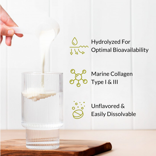 ببتيدات الكولاجين البحري المتحللة مع حمض الهيالورونيك وفيتامين جـ ، خالٍ من النكهات 464جم