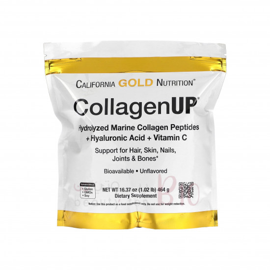 ببتيدات الكولاجين البحري المتحللة مع حمض الهيالورونيك وفيتامين جـ ، خالٍ من النكهات 464جم