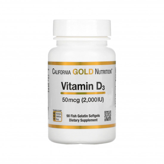 فيتامين د3، 50 مكجم (2,000 وحدة دولية)، 90 كبسولة هلامية من جيلاتين السمك