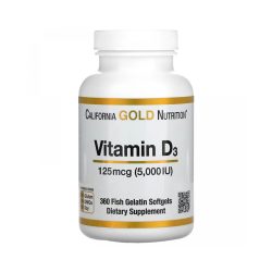 Vitamin D3, 5,000IU, Cholecalciferol from Lanolin, 125 mcg, 360 Fish Gelatin Softgels