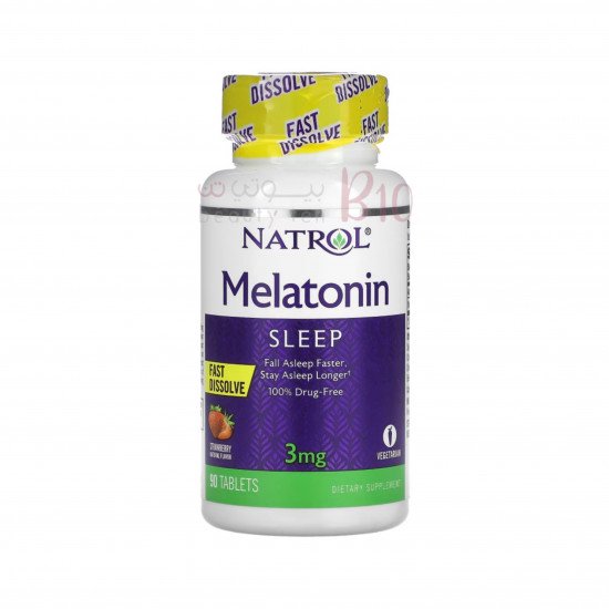 ميلاتونين 3 ملغ،90 قرص بطعم الفراولة من ناترول