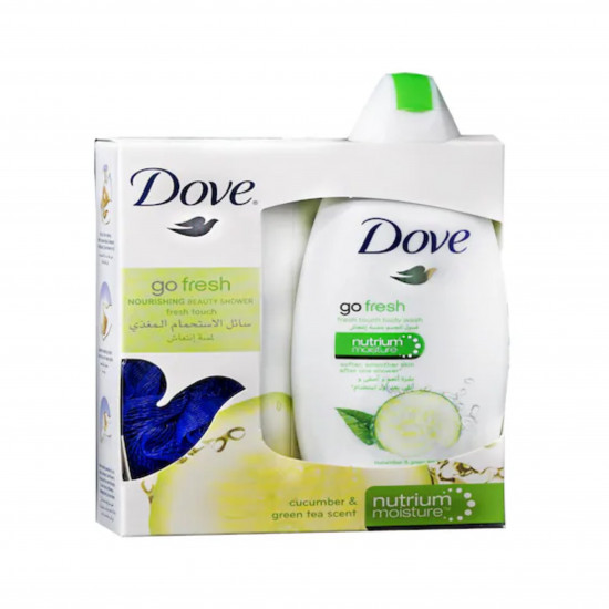 دوف سائل استحمام انتعاش الخيار 250 مل مع ليفة