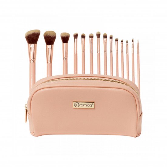 مجموعة فرش مكياج بي اتش تشيك مع حافظة من بي اتش كوزماتيكس - 14 فرشة