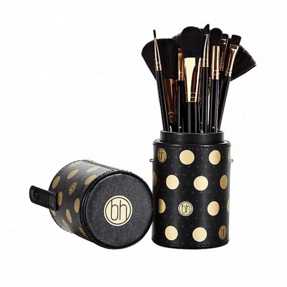 مجموعة فرش مكياج أسود منقط من بي اتش - 11 فرشاة
