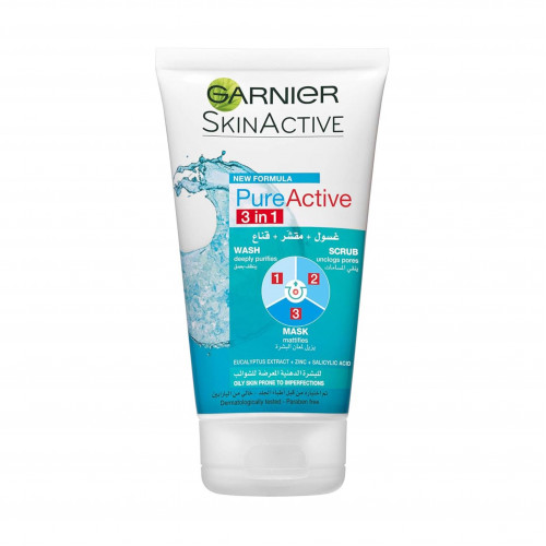 غسول مقشر قناع بيور اكتيف 3 في 1 من غارنييه - 150مل