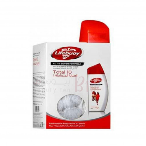 غسول الجسم المضاد للبكتيريا العناية المتكامله 10 مع ليفة من لايفبوي 500مل