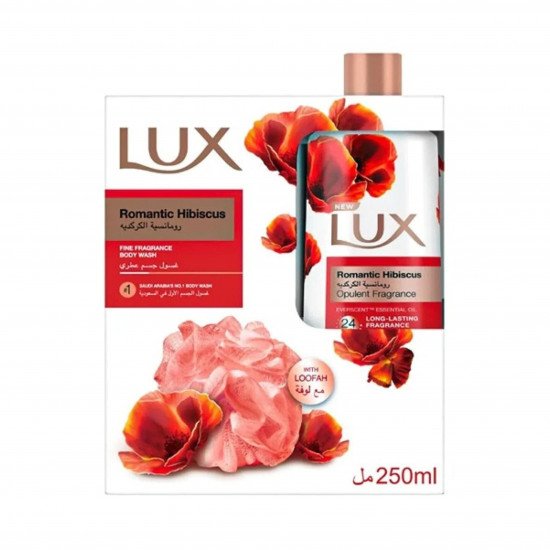 سائل استحمام الكركديه مع ليفة من لوكس 250مل سائل استحمام الكركديه مع ليفة من لوكس 250مل