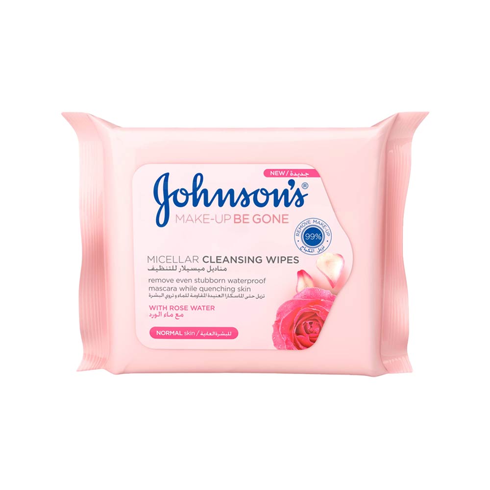 مناديل جونسون ميسيلار لتنظيف البشرة (مع ماء الورد) - ٢٥ منديلًا