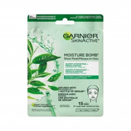 قناع ورقي مرطب للغاية من مويستشر بومب - يزيل لمعان البشرة بالشاي الأخضر