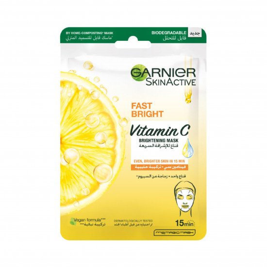 قناع ورقي المفتح بفيتامين سي فاست برايت للبشرة غير المتساوية والباهتة من جارنييه