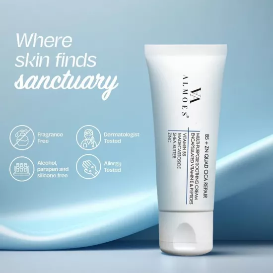 ألموس - كريم الإصلاح الرباعي بفيتامين ب5 والزنك ونبتة سرة الأرض - 50غ