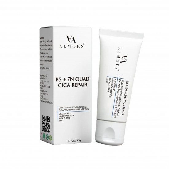 ألموس - كريم الإصلاح الرباعي بفيتامين ب5 والزنك ونبتة سرة الأرض - 50غ