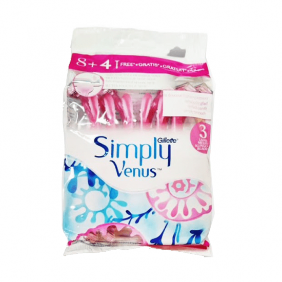 ماكينة حلاقة جيليت سيمبلي فينوس ثلاثية الشفرات للاستخدام مرة واحدة - ١٢ قطعة