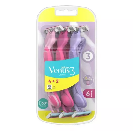 شفرات جيليت فينوس 3 للنساء للاستخدام مرة واحدة، 6 قطع شفرات جيليت فينوس 3 للنساء للاستخدام مرة واحدة، 6 قطع