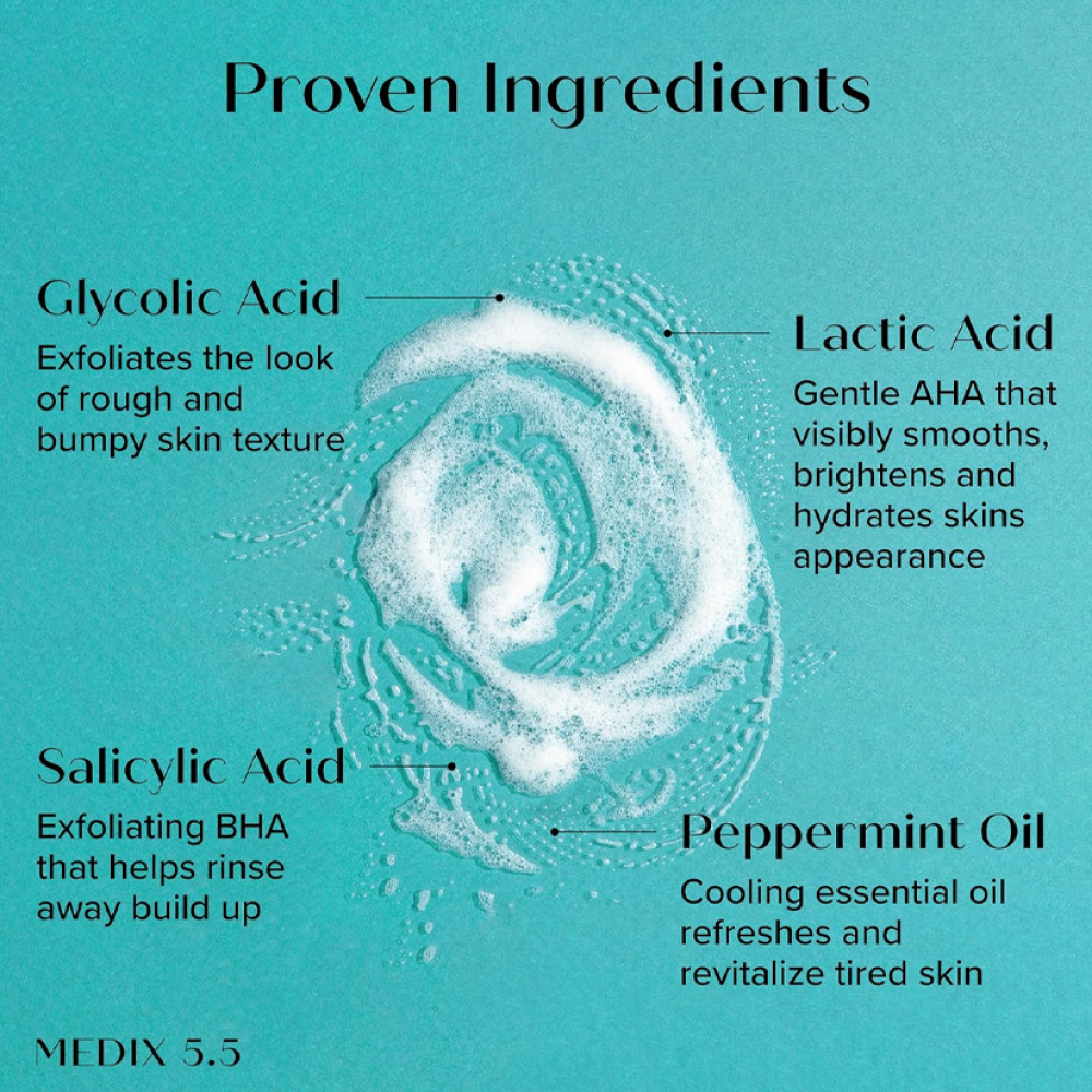 غسول الجسم للتقشير بحمض الجليكوليك + اللاكتيك من ميديكس 5.5- 444مل غسول الجسم للتقشير بحمض الجليكوليك + اللاكتيك من ميديكس 5.5- 444مل