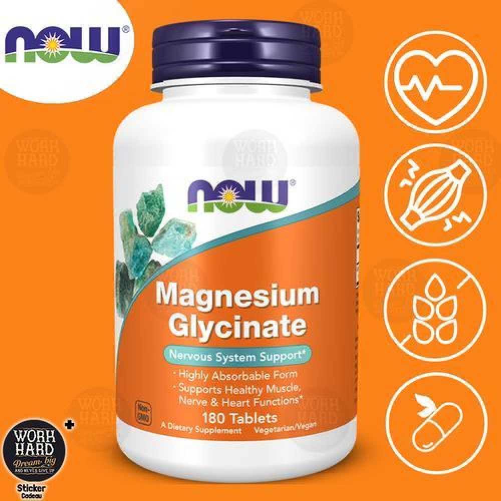 ناو (NOW) - مغنيسيوم جليسينات (180 قرص)