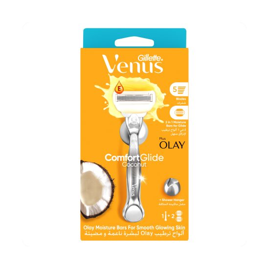جيليت فينوس كومفورت جلايد بجوز الهند والأولاي – ماكينة نسائية  + شفرتان إضافيتان